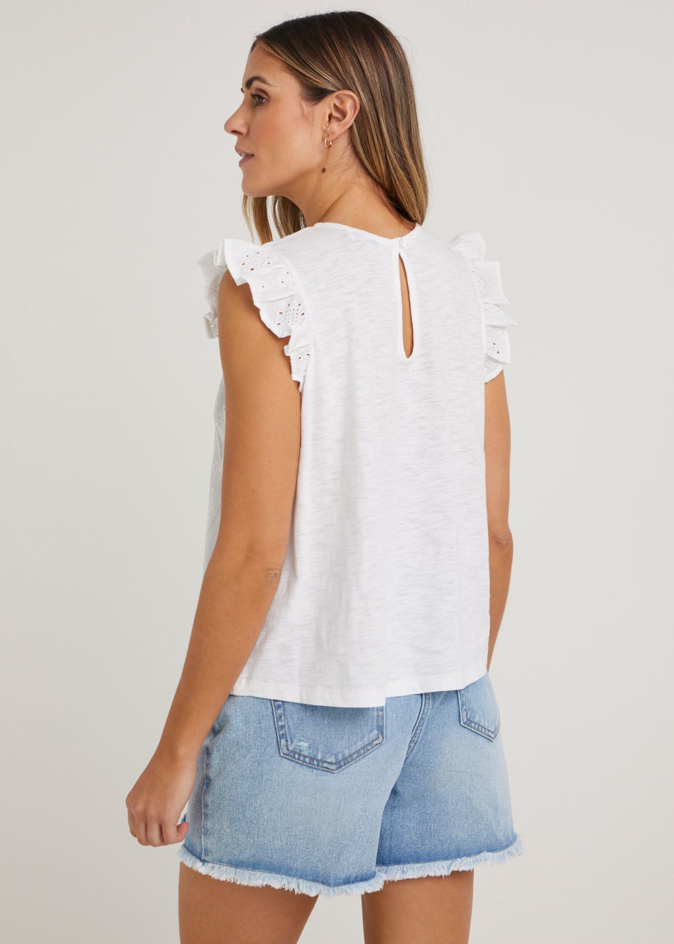 White Schiffli Front Top