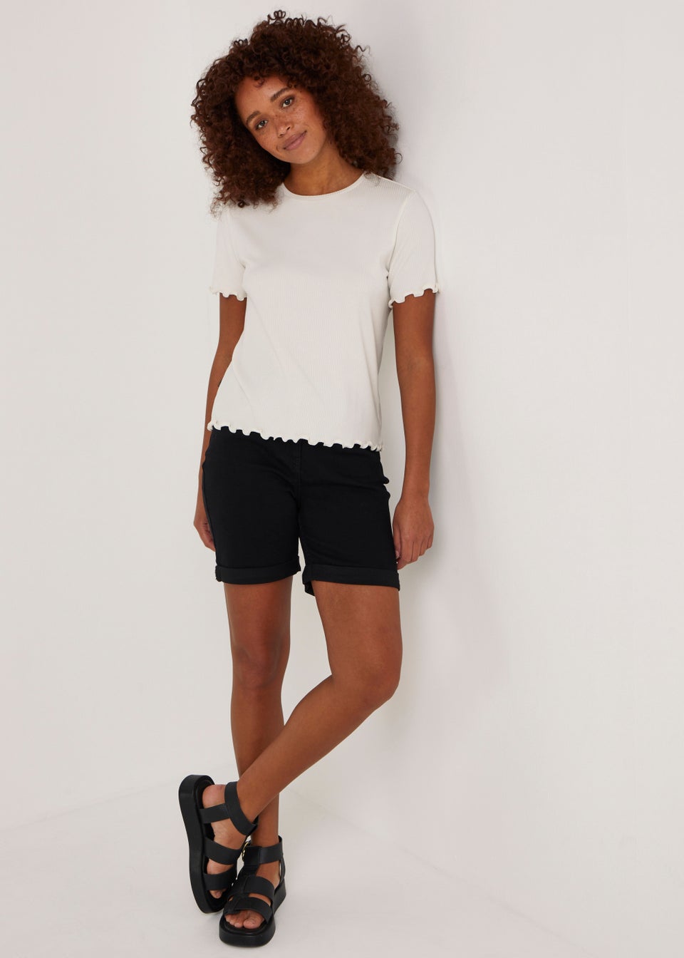 Cream Ribbed T-Shirt