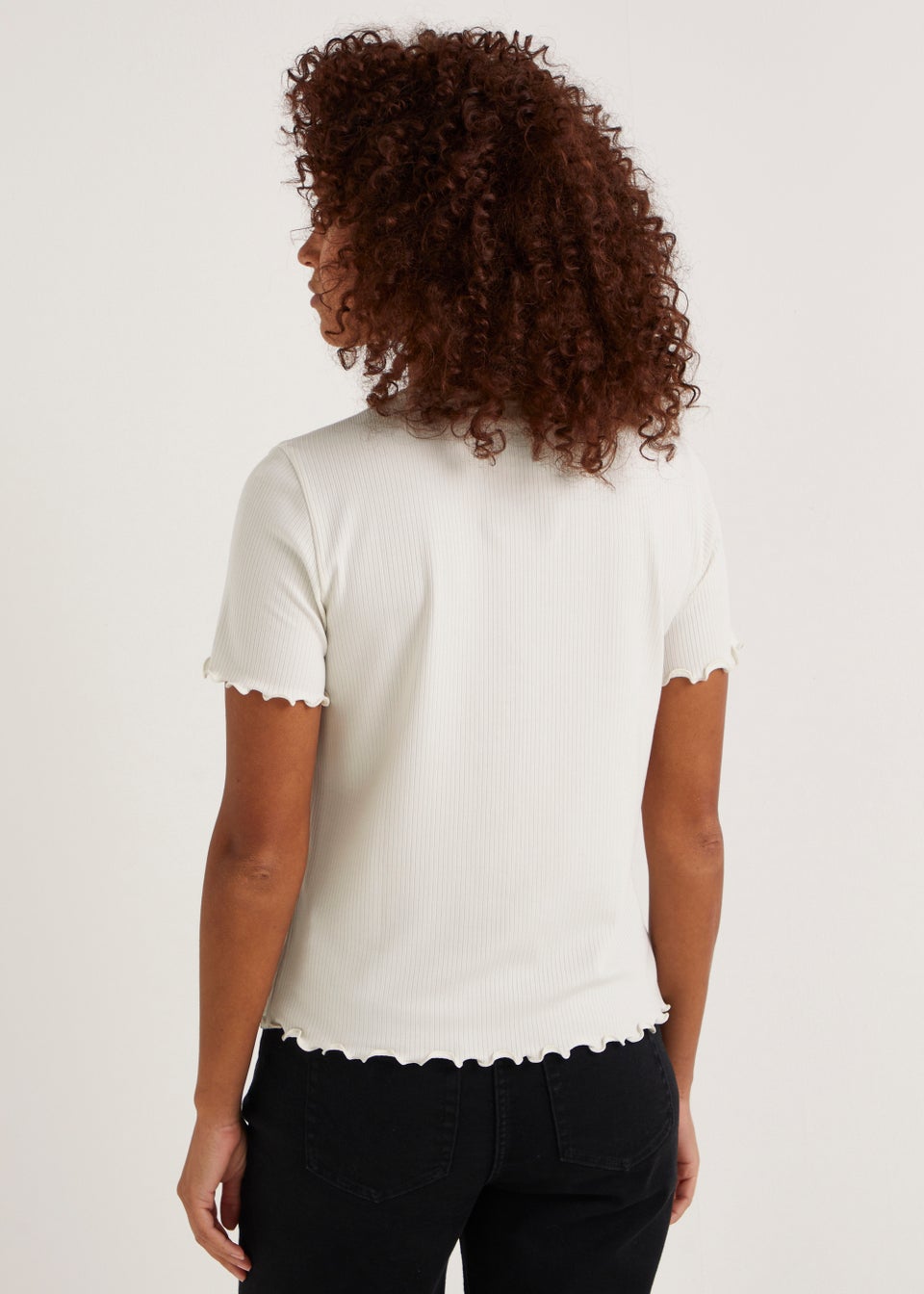Cream Ribbed T-Shirt