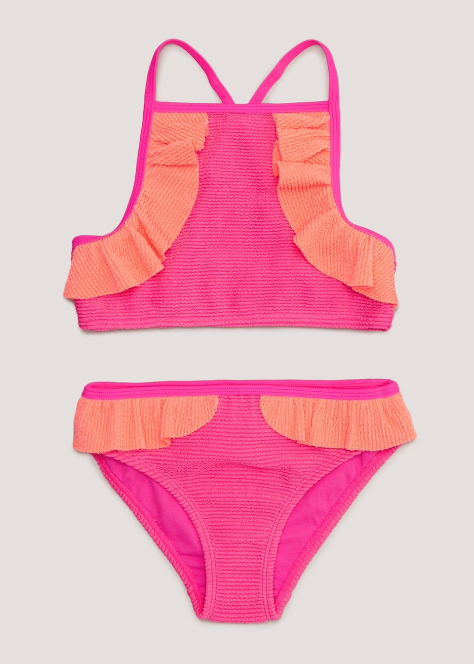 Girls Pink Crinkle Frill Bikini Set (4-13yrs) - Matalan