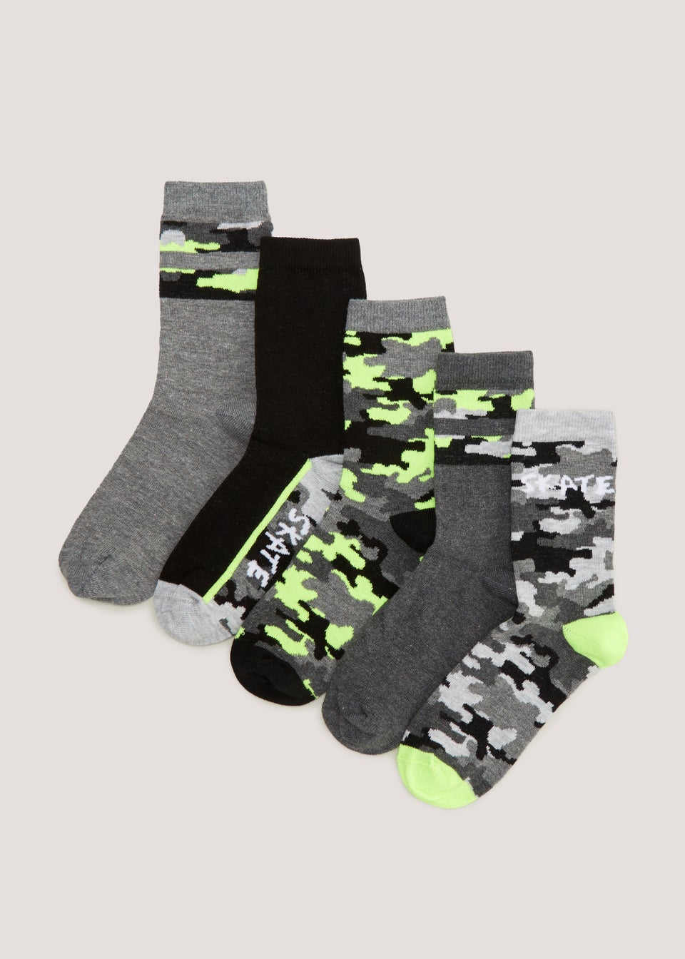 Boys 5 Pack Camo Neon Ankle Socks (Younger 6-Older 6.5)