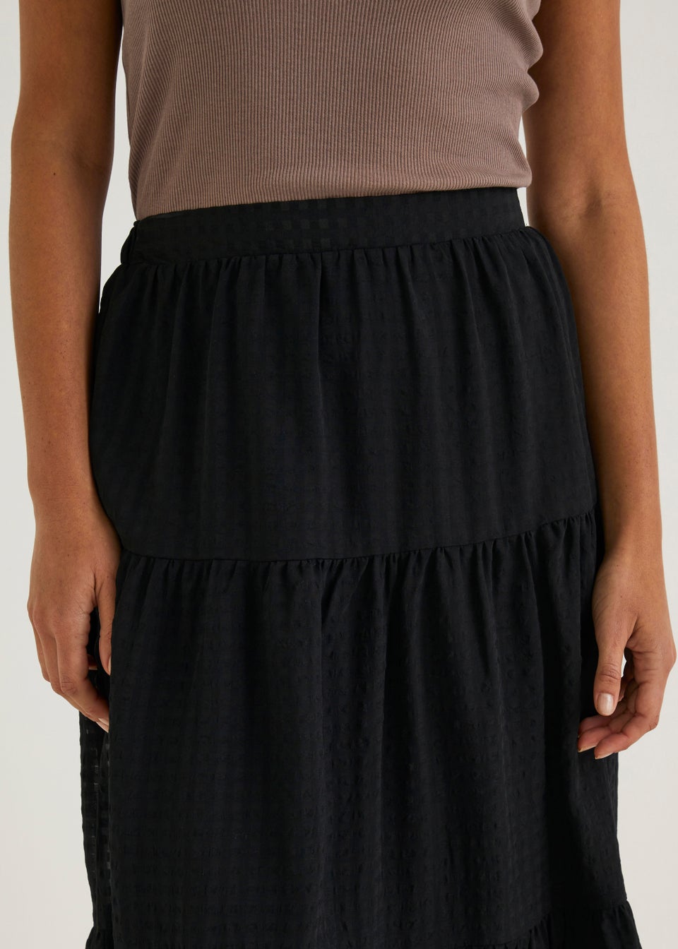 Black Check Tiered Skirt