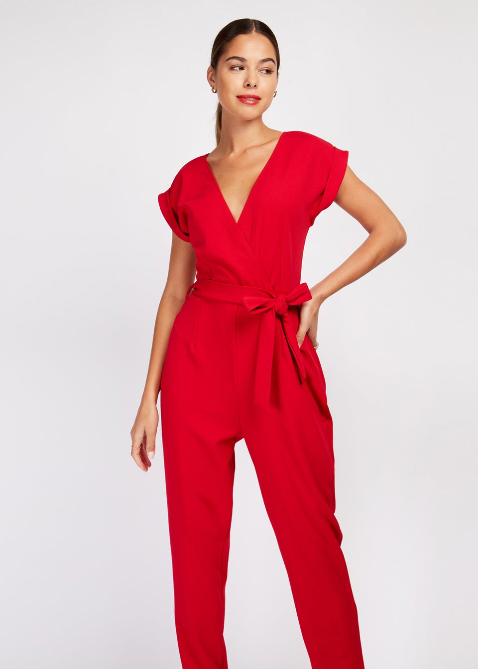 Girls on Film Red Stretch Crepe Jumpsuit - Matalan