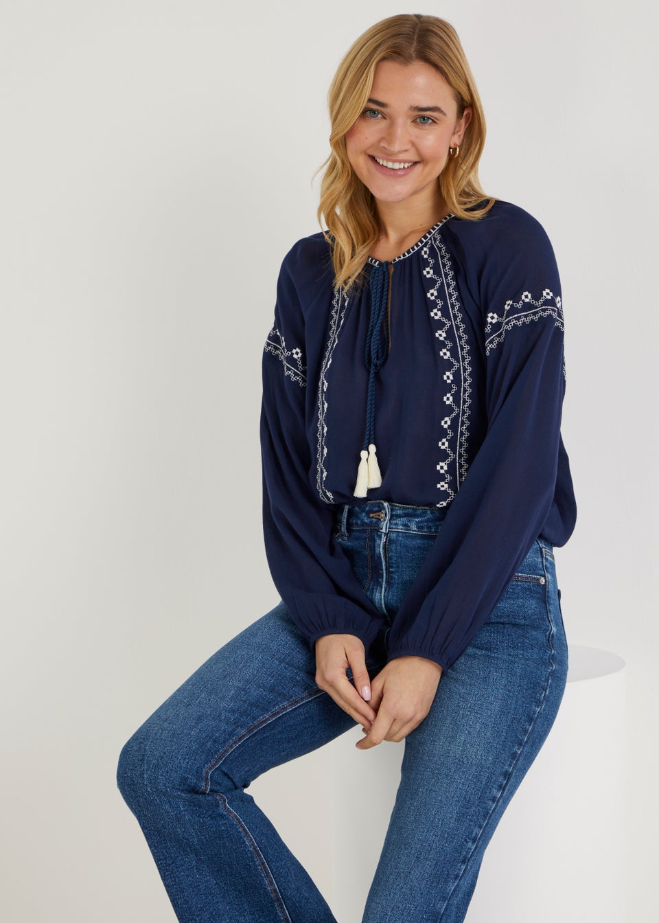 Navy Embroidery Blouse