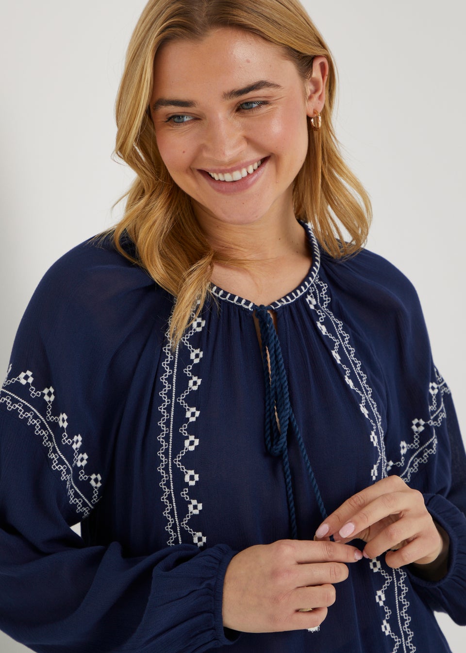 Navy Embroidery Blouse