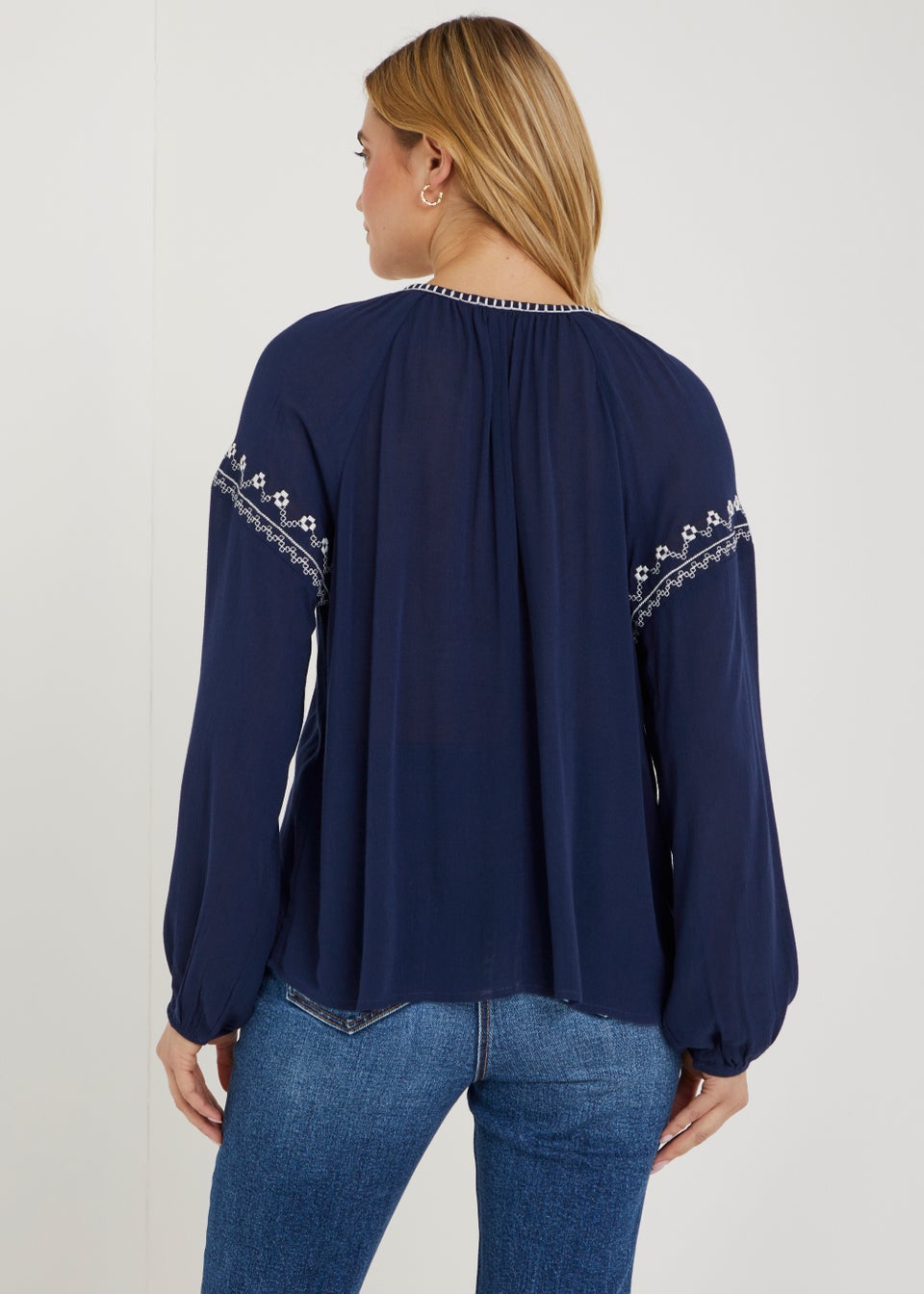 Navy Embroidery Blouse