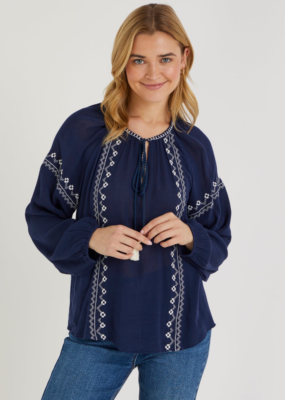 Navy Embroidery Blouse