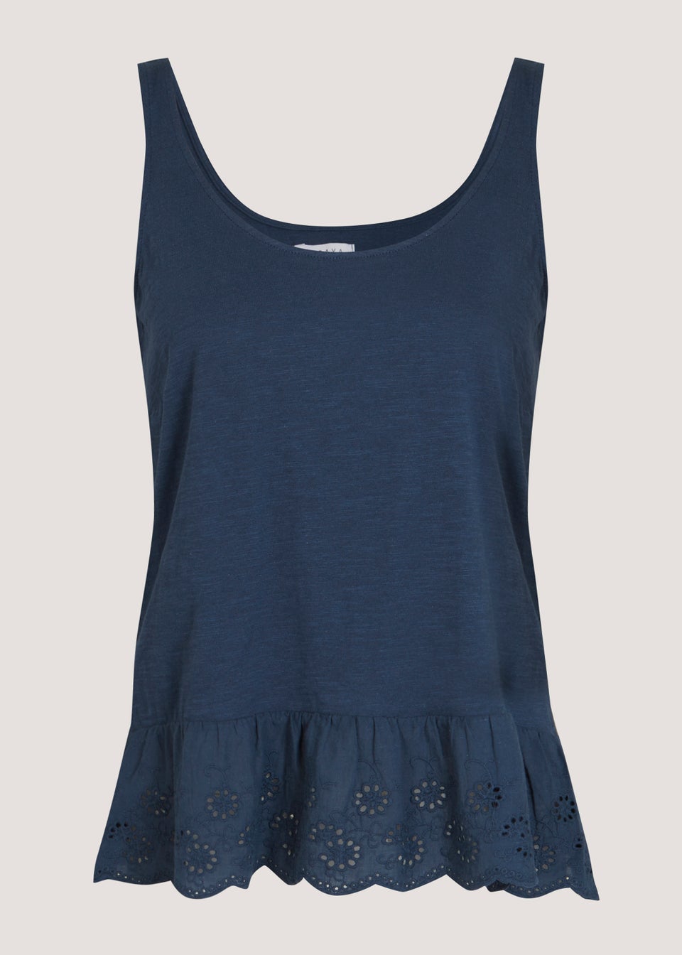 Navy Schiffley Hem Vest Top