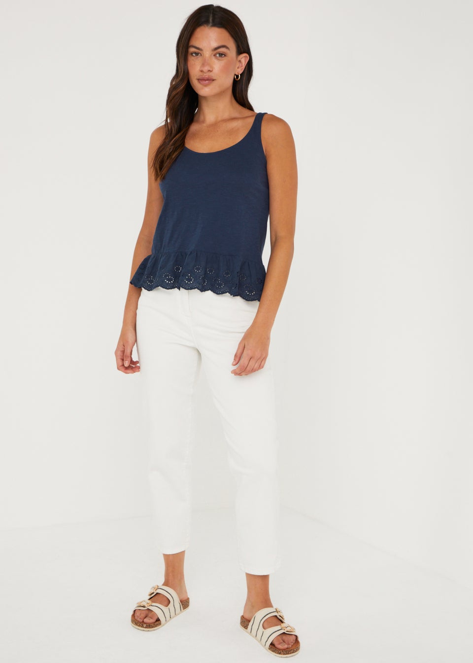 Navy Schiffley Hem Vest Top
