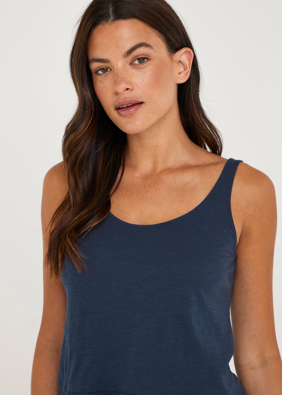 Navy Schiffley Hem Vest Top