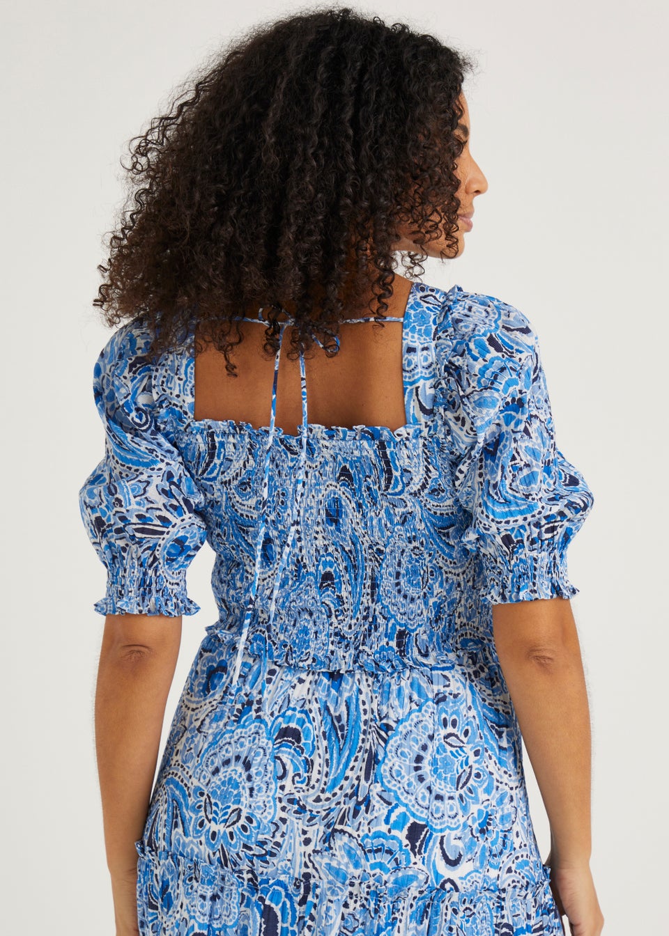 Blue Paisley Shirred Co-Ord Crop Top
