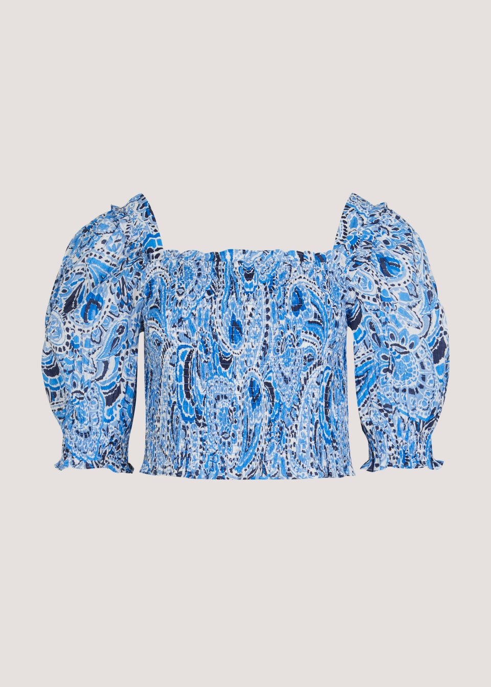 Blue Paisley Shirred Co-Ord Crop Top