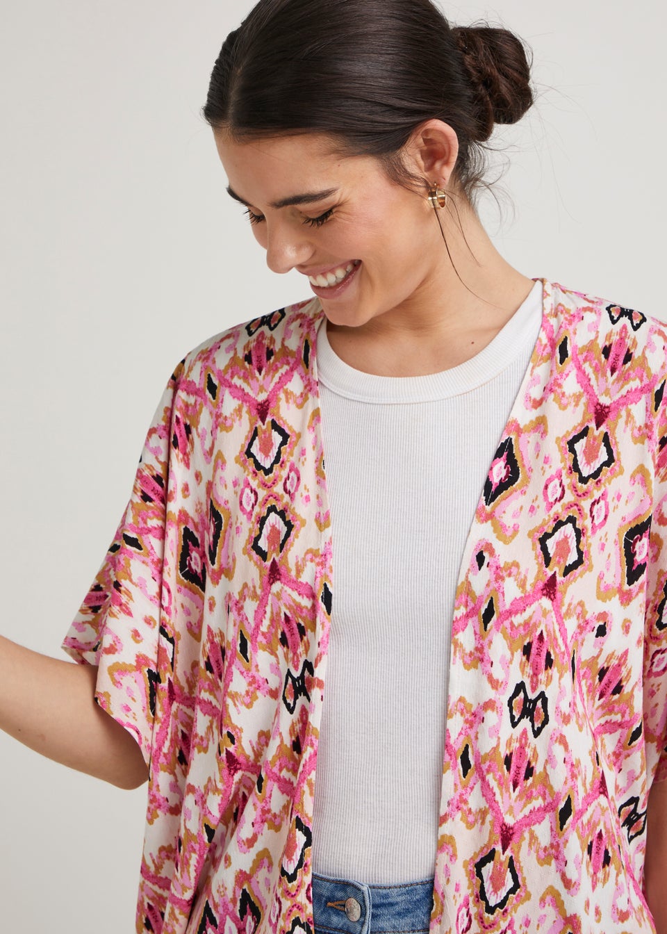 Pink Ikat Dobby Textured Kimono