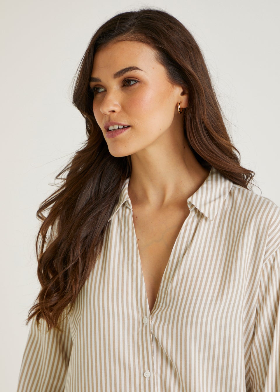 Beige Longline Stripe Shirt