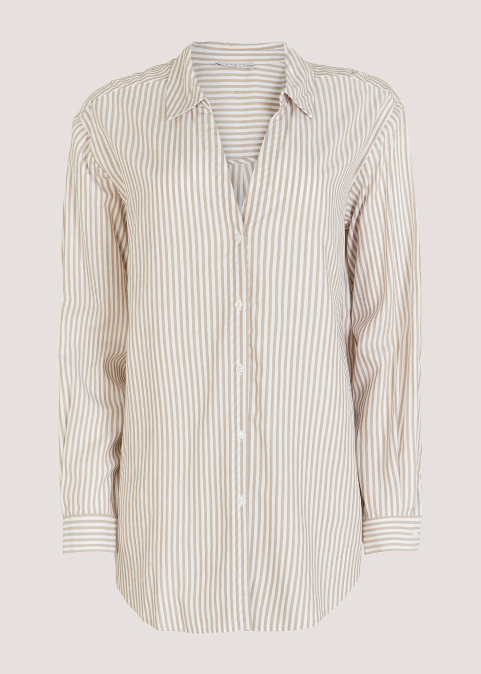 Beige Longline Stripe Shirt