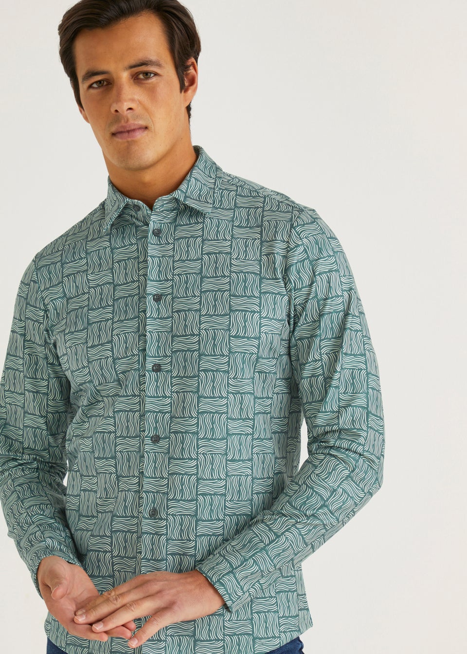 T&W Teal Print Stretch Shirt