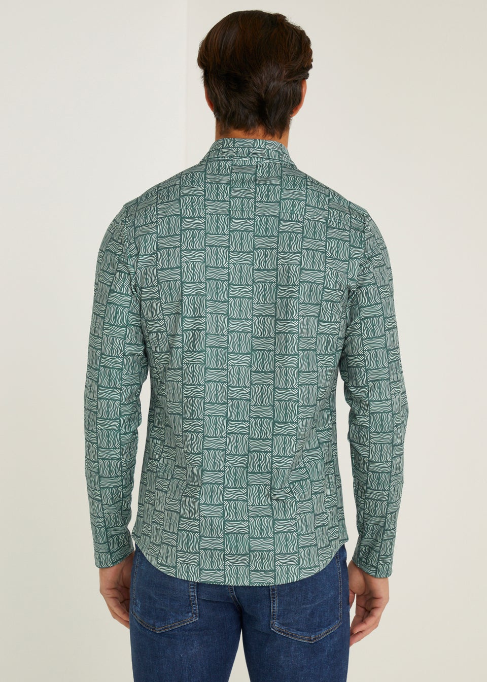 T&W Teal Print Stretch Shirt