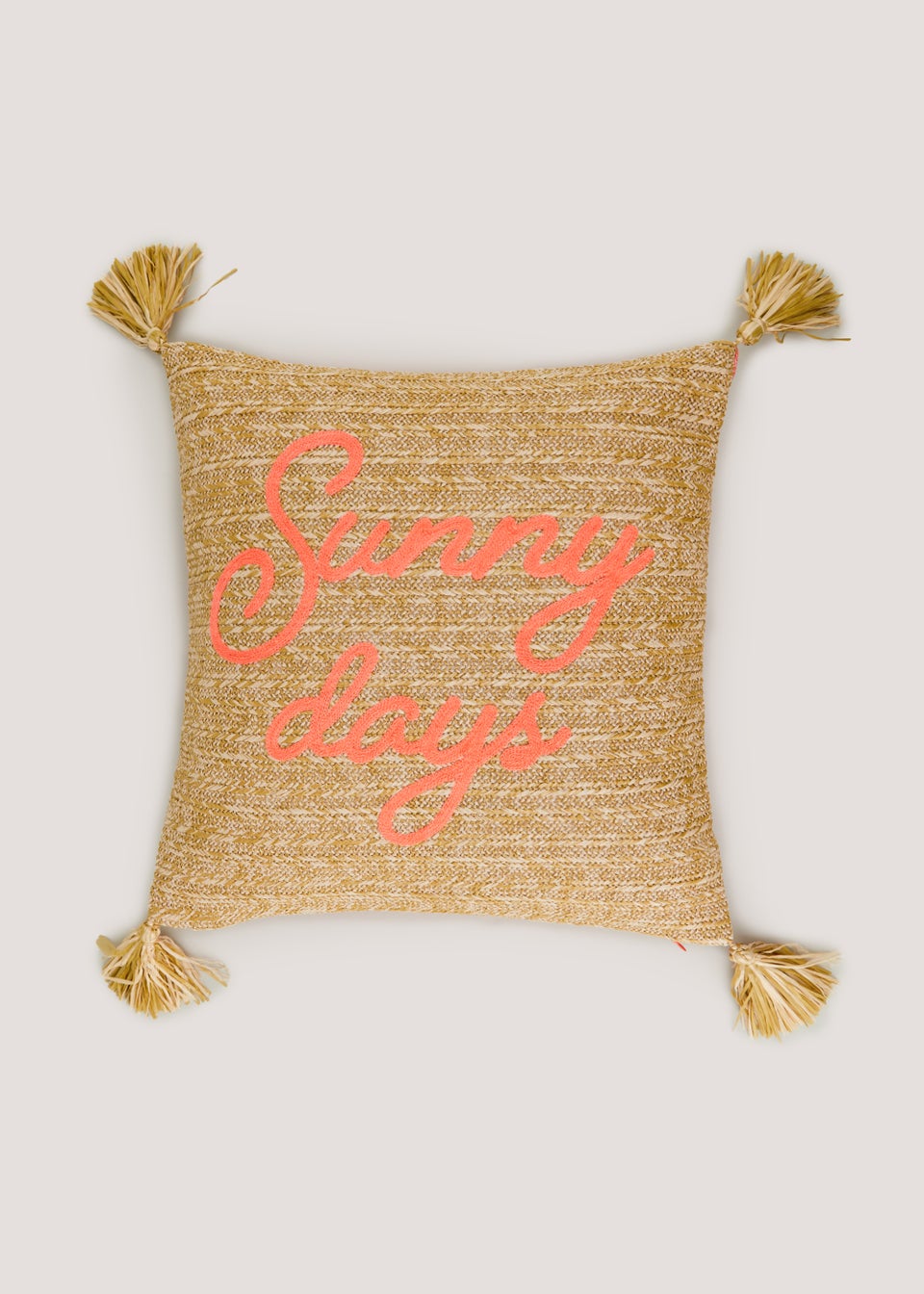 Natural Slogan Straw Effect Outdoor Cushion 43cm x 43cm Matalan