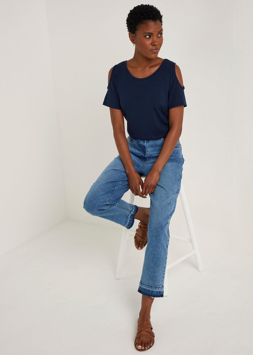 Navy Longline Cold Shoulder T Shirt Matalan