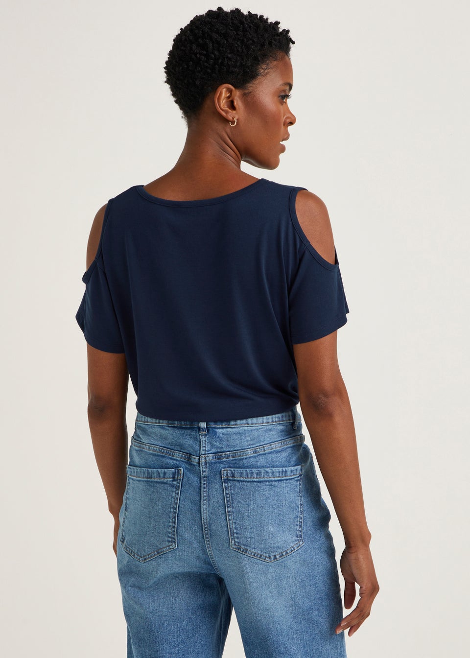 Navy Longline Cold Shoulder T-Shirt