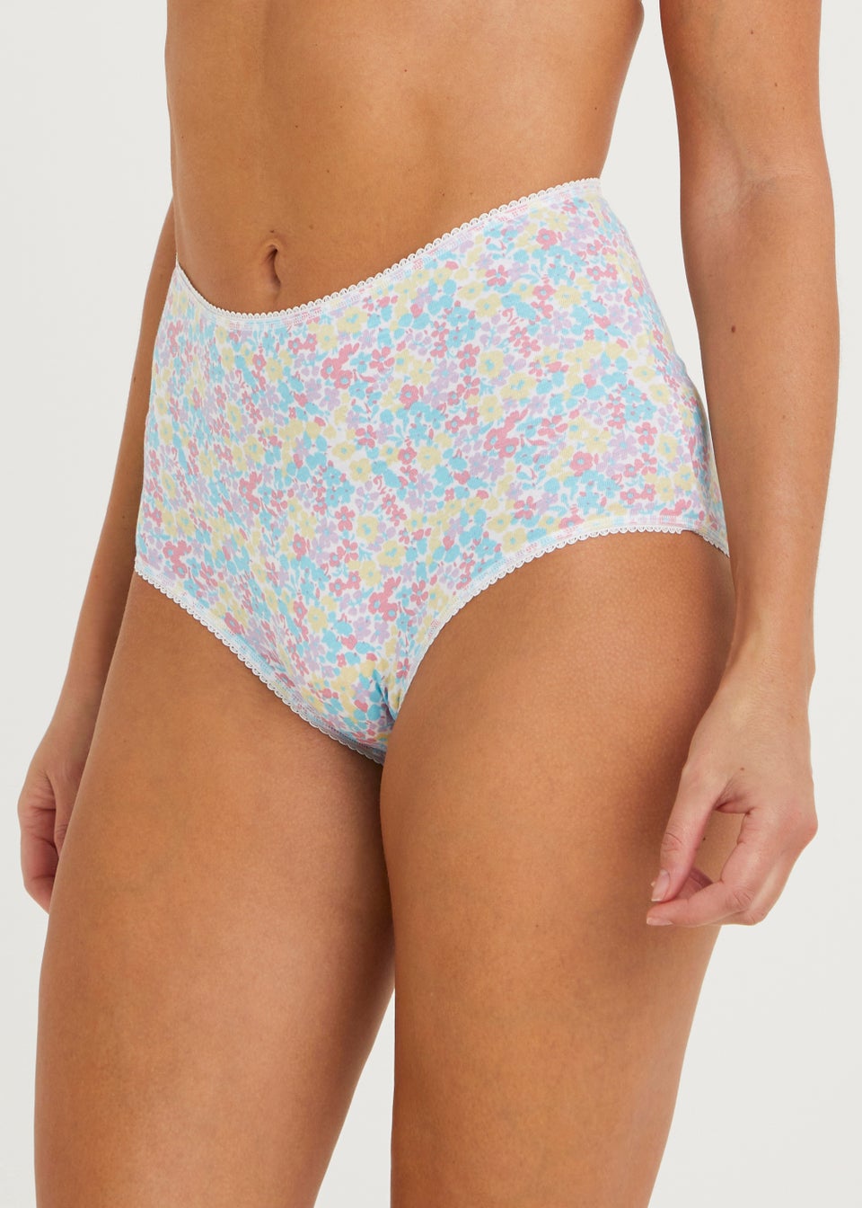 5pack Floral Print Lace Trim Panty Set