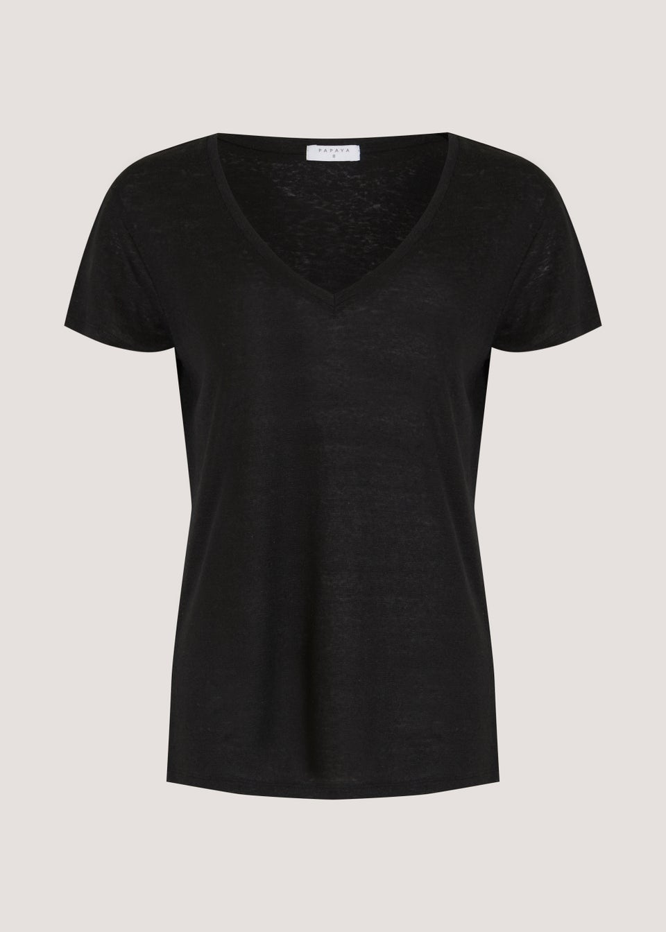 Black Linen Blend V-Neck T-Shirt