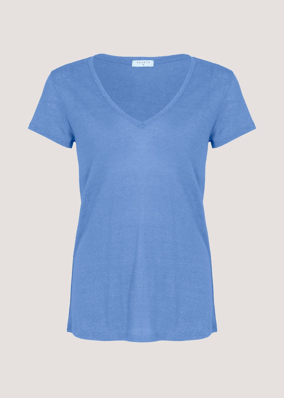 Blue Linen Blend V-Neck T-Shirt