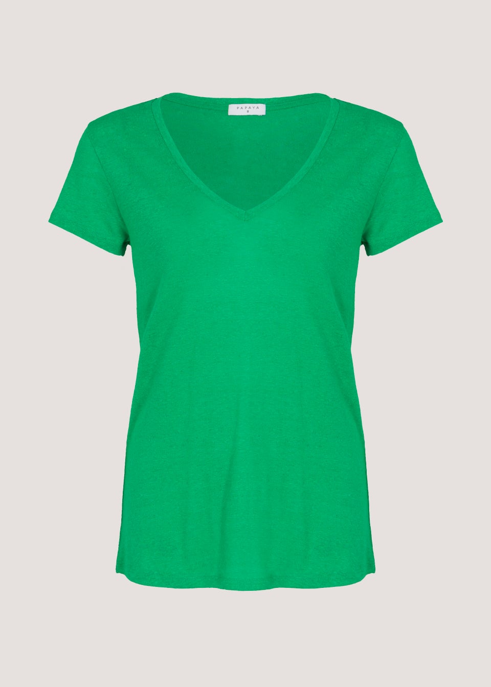 Green Linen Blend V-Neck T-Shirt