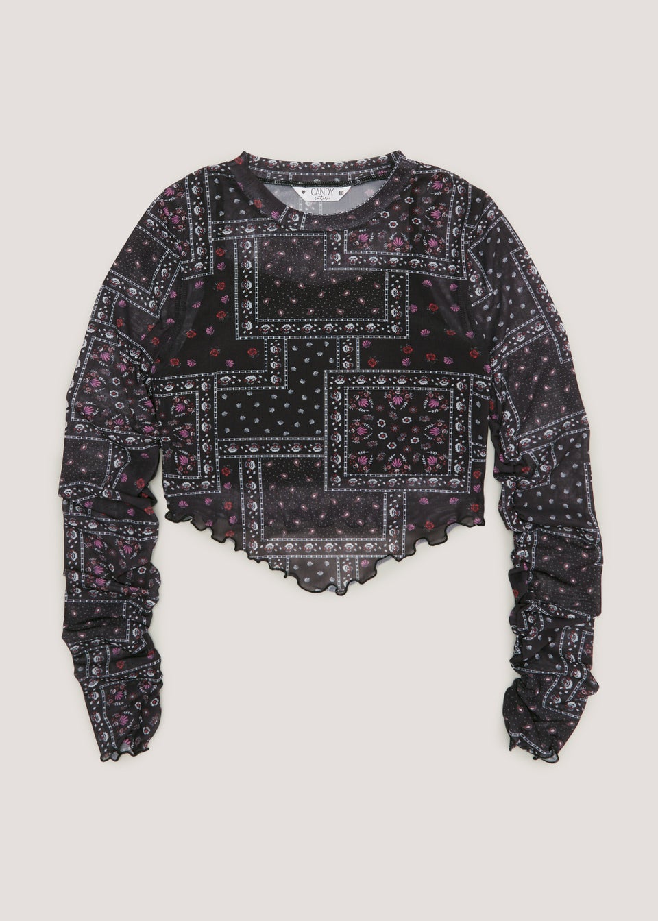 Girls Candy Couture Black Mesh Crop Top (9-16yrs)