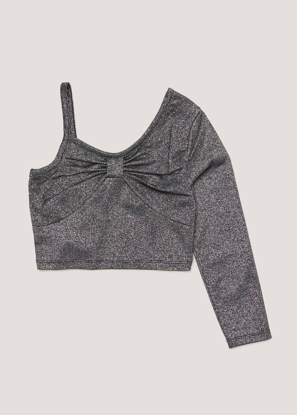 Girls Black Glitter Bow One Shoulder Top (4-13yrs)
