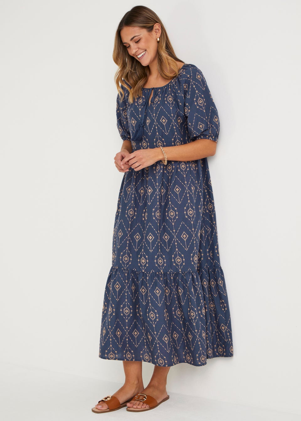 Navy Embroidered Midaxi Dress