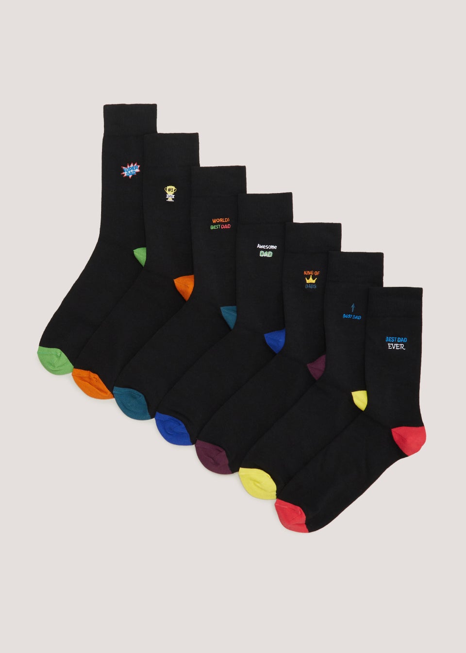 7 Pack Black Dad Embroidery Socks