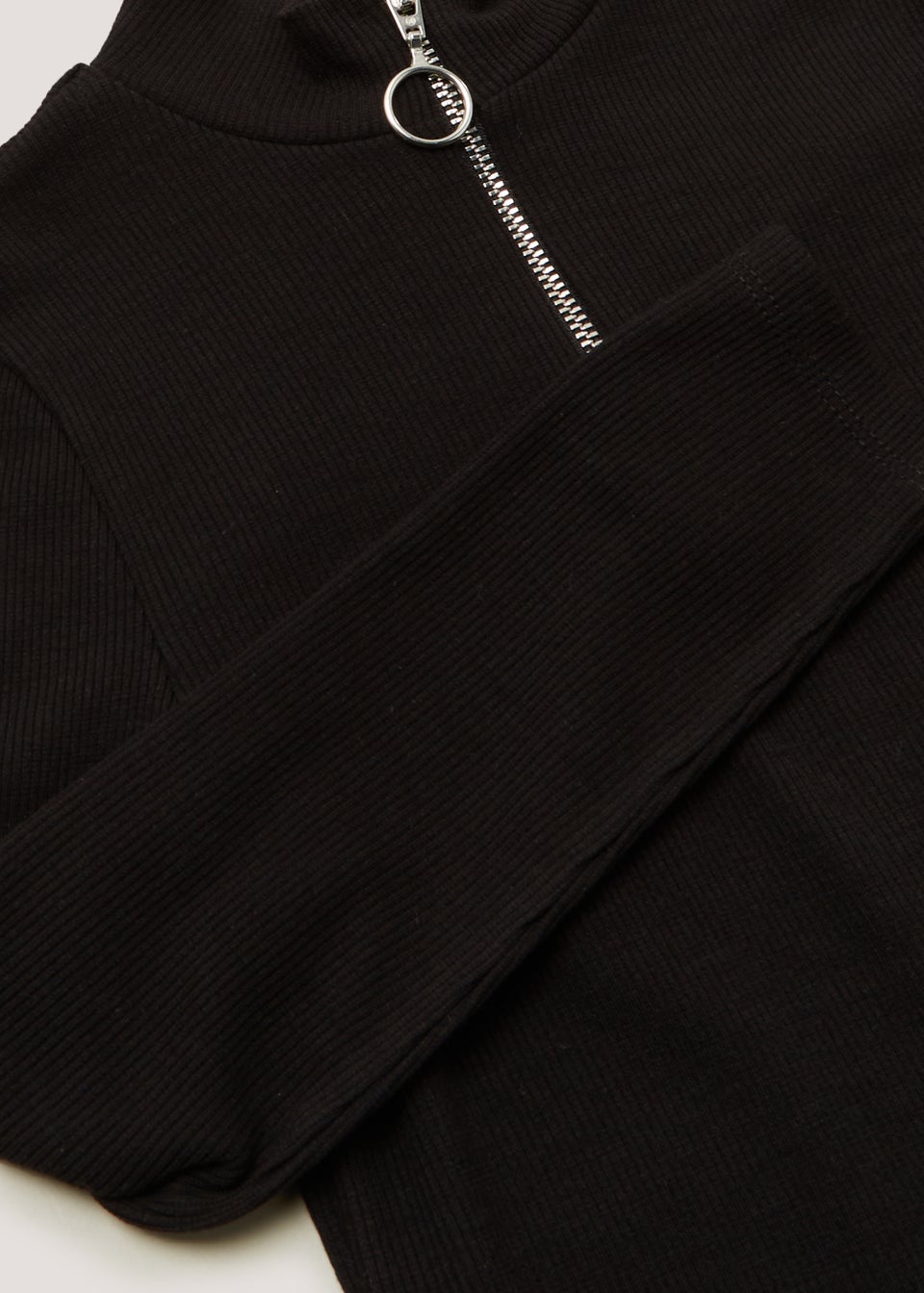 Girls Black Half Zip Long Sleeve Ribbed Dress (4-13yrs)