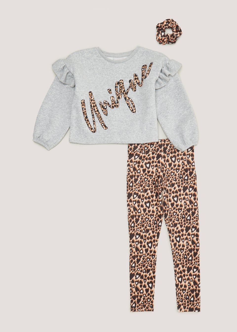 Girls Grey Unique Sweatshirt Leggings & Scrunchie Set (4-13yrs)
