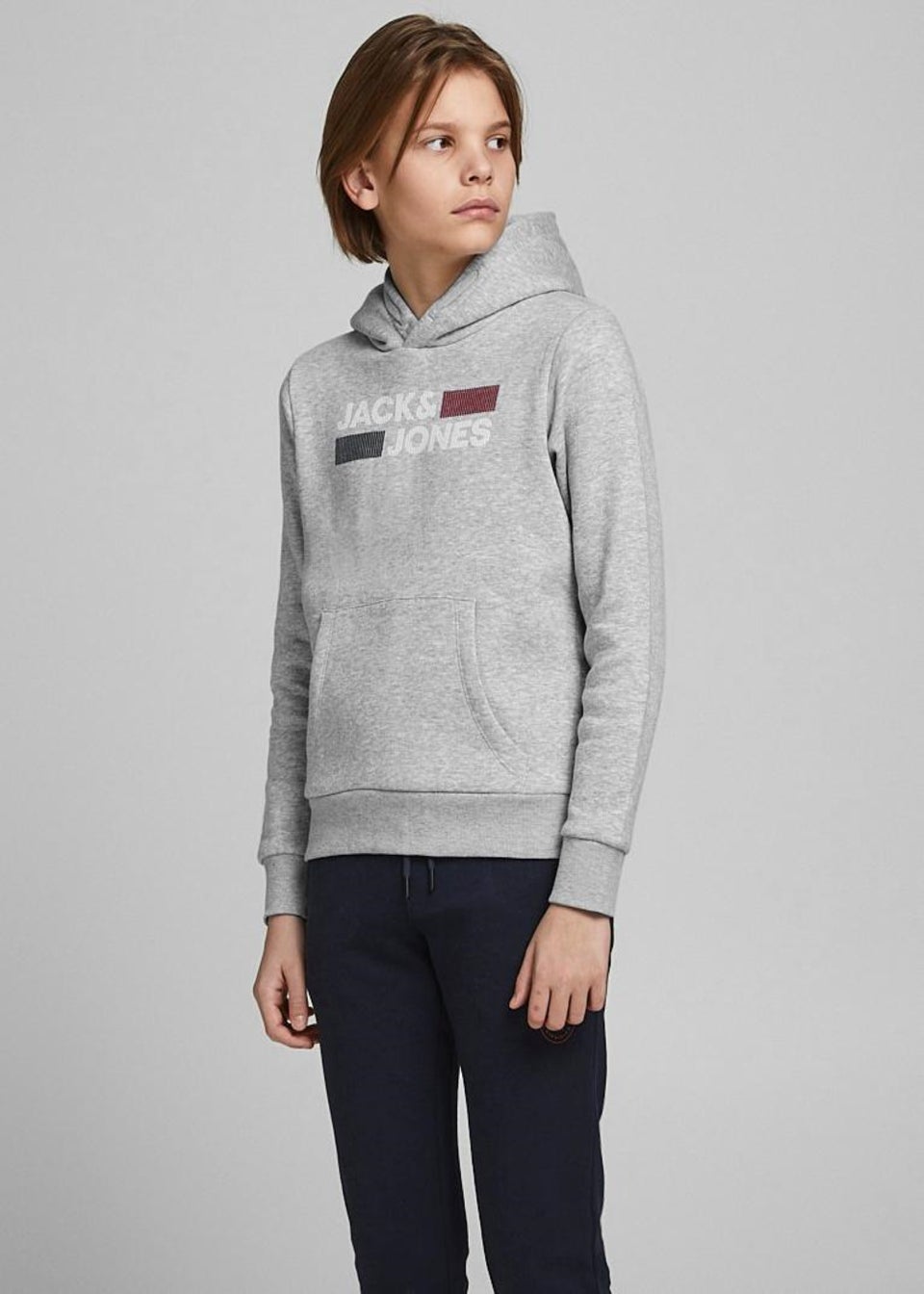 Jack & Jones Junior Grey Play Print Logo Hoodie (8-16yrs)
