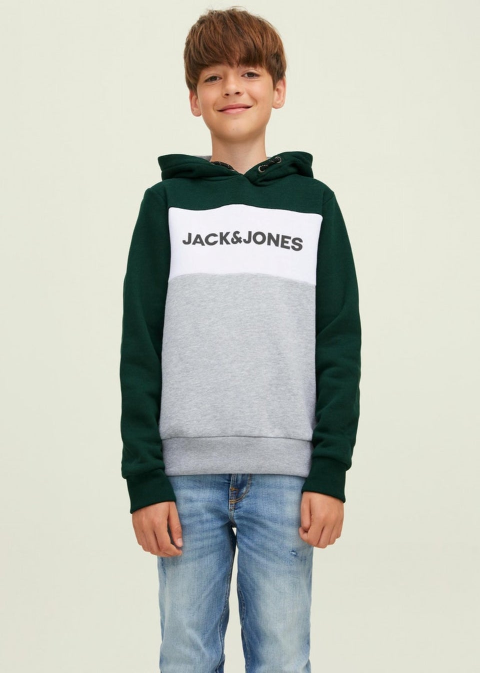 Jack & Jones Junior Green Logo Blocking Hoodie (8-16yrs) - Matalan
