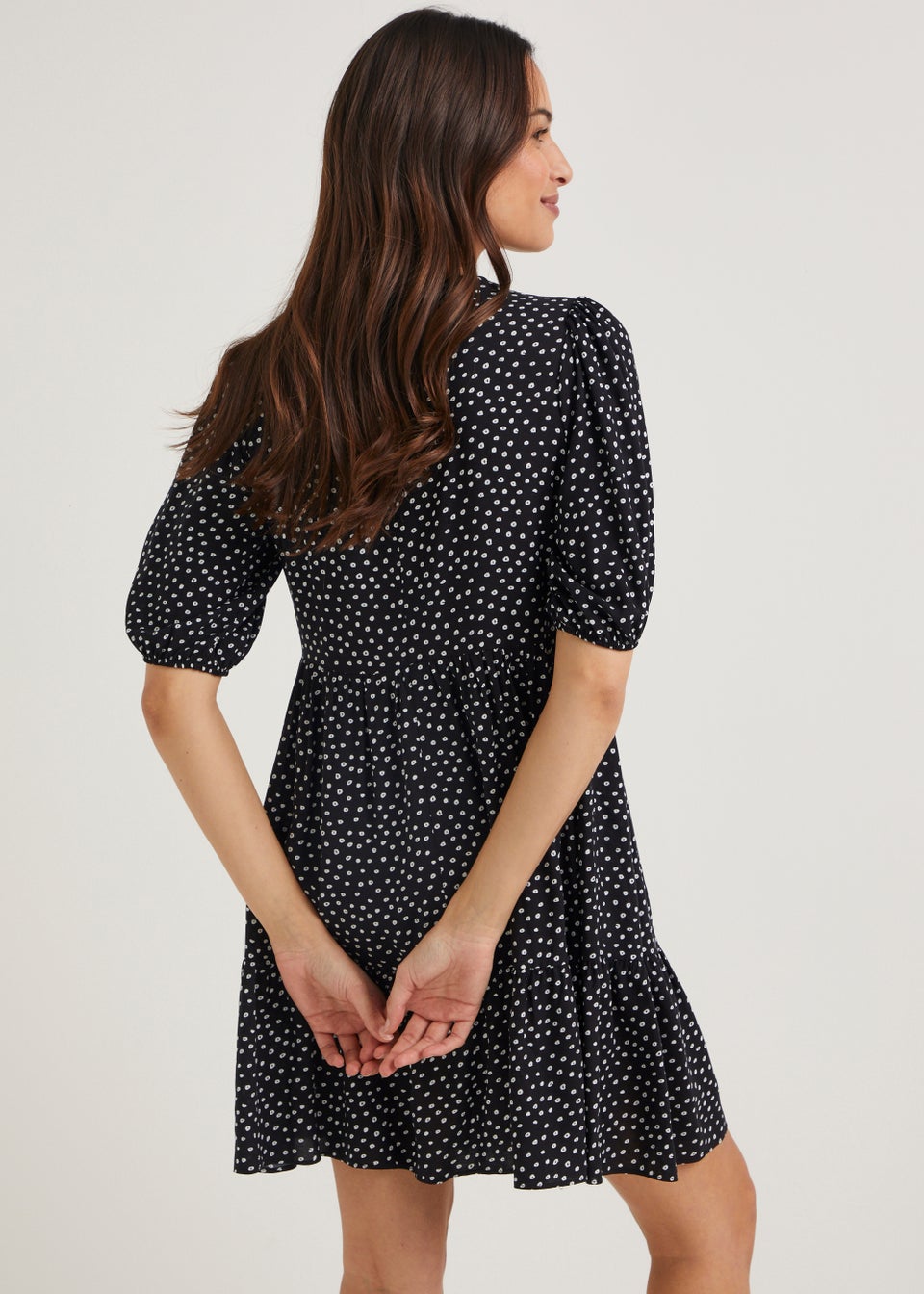 Black Viscose Tiered Mini Dress