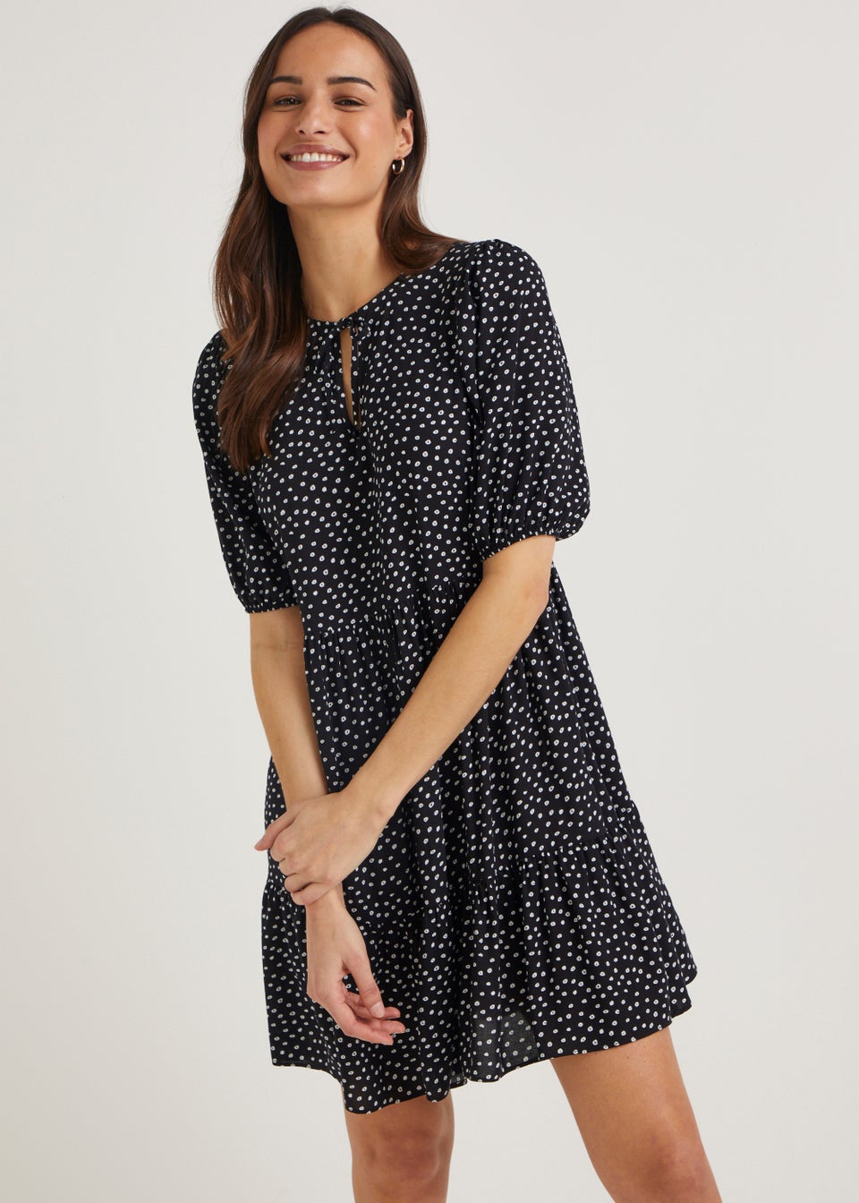 Black Viscose Tiered Mini Dress