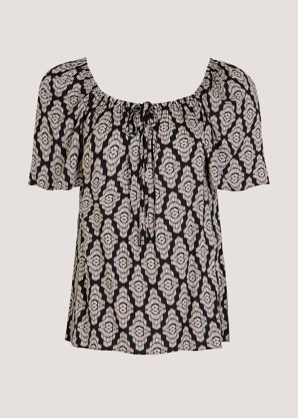 Black Print Bardot Top