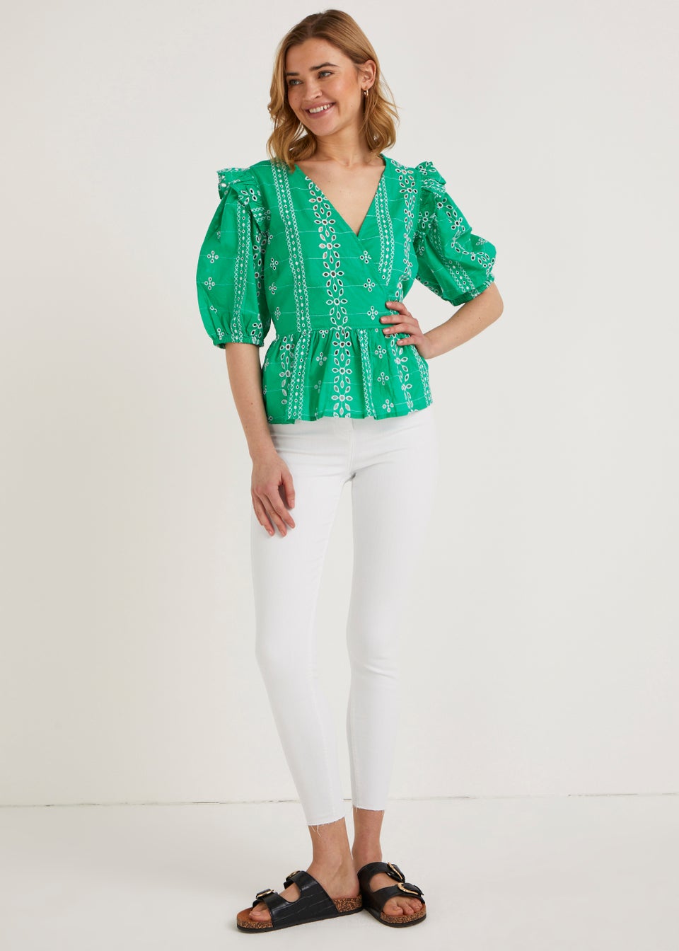 Green Schiffley Wrap Front Blouse