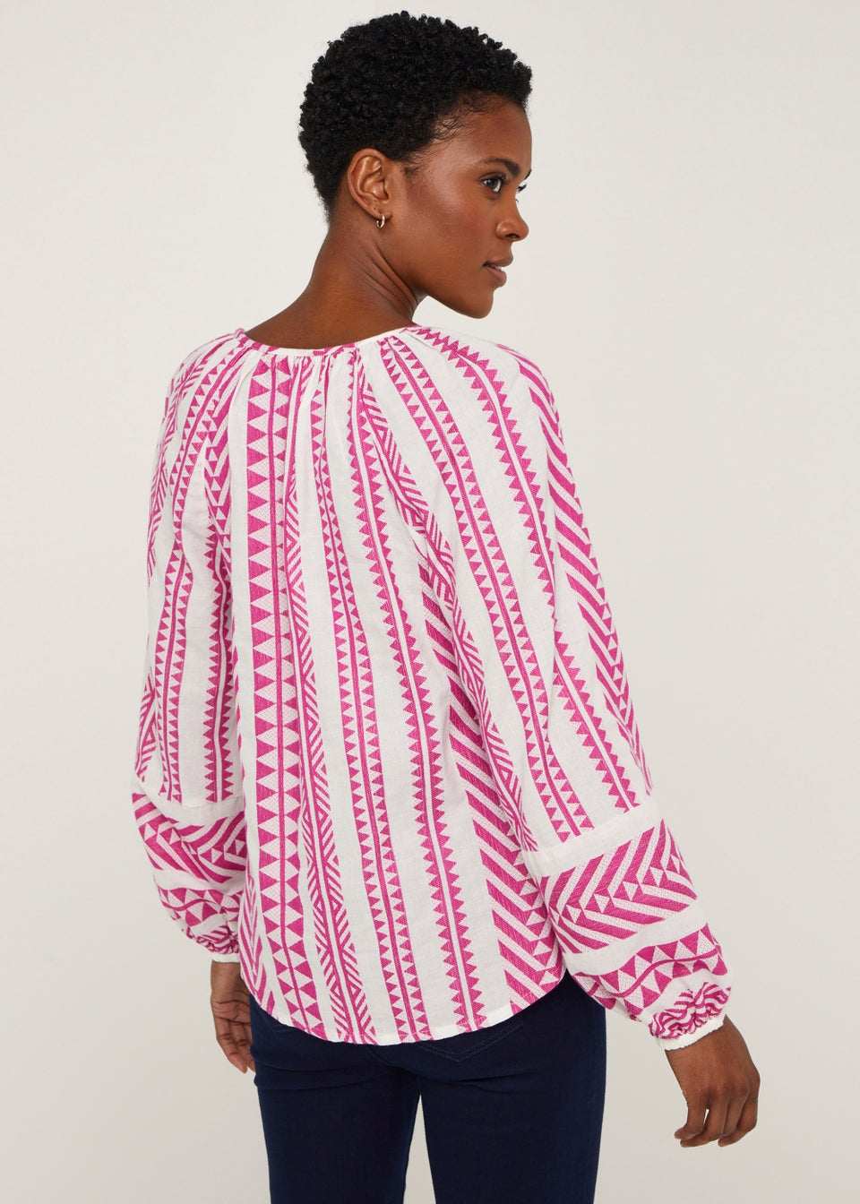 Pink Aztec V-Neck Blouse