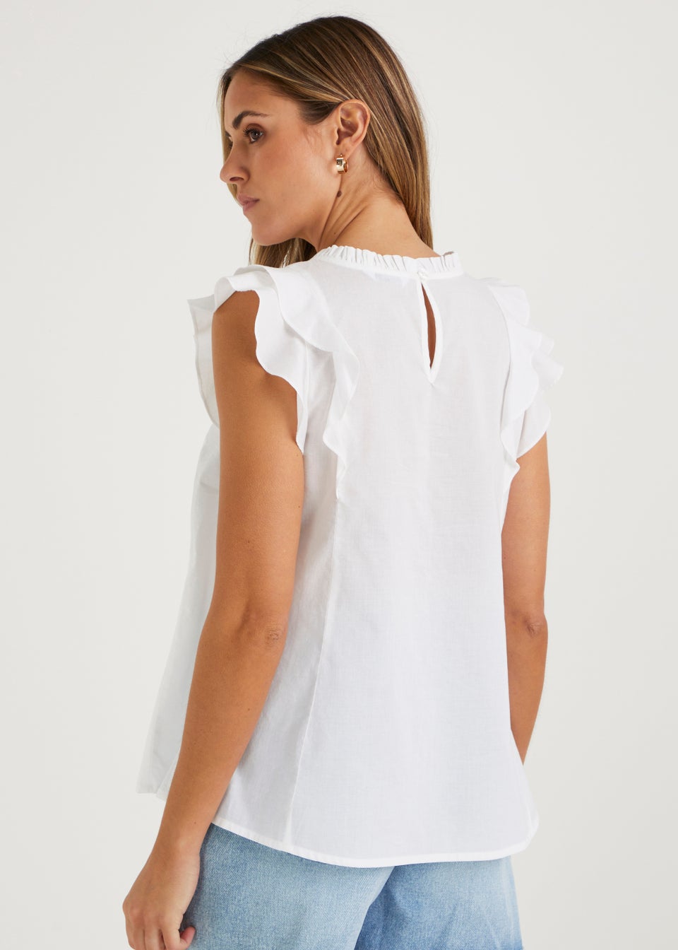 White Ladder Trim Frill Blouse