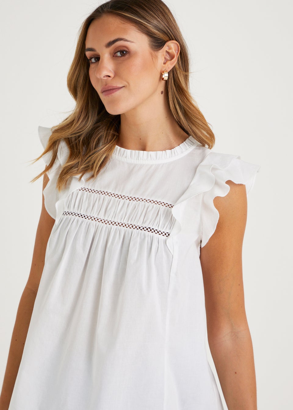 White Ladder Trim Frill Blouse