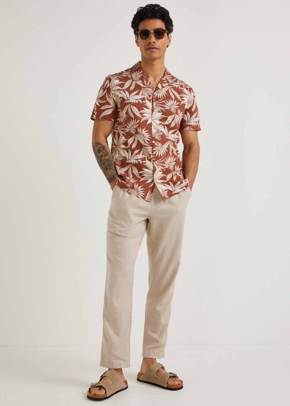 Stone Linen Blend Trousers