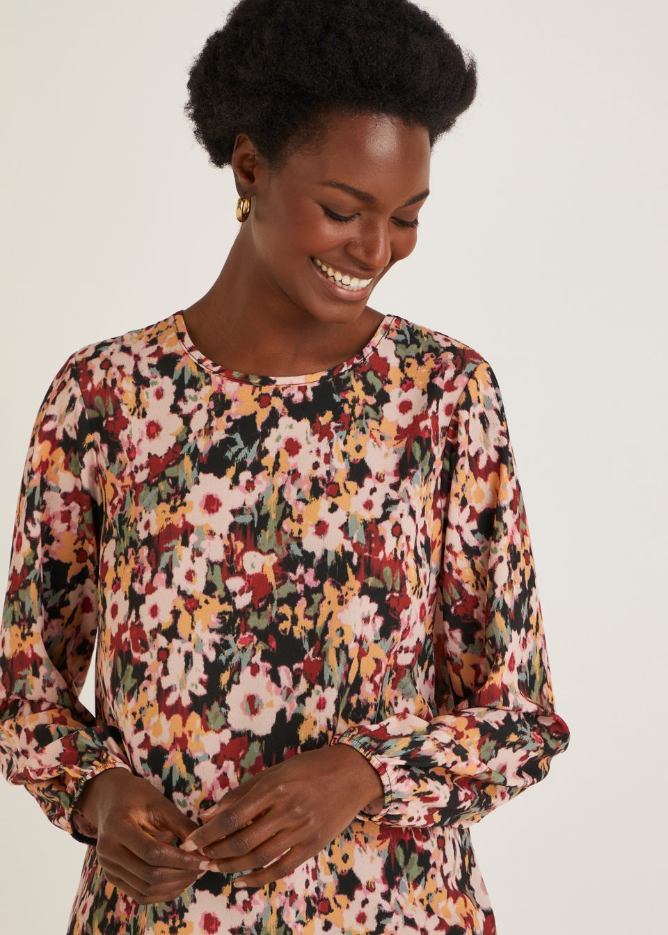 Floral Print Long Sleeve Bubble Box Top