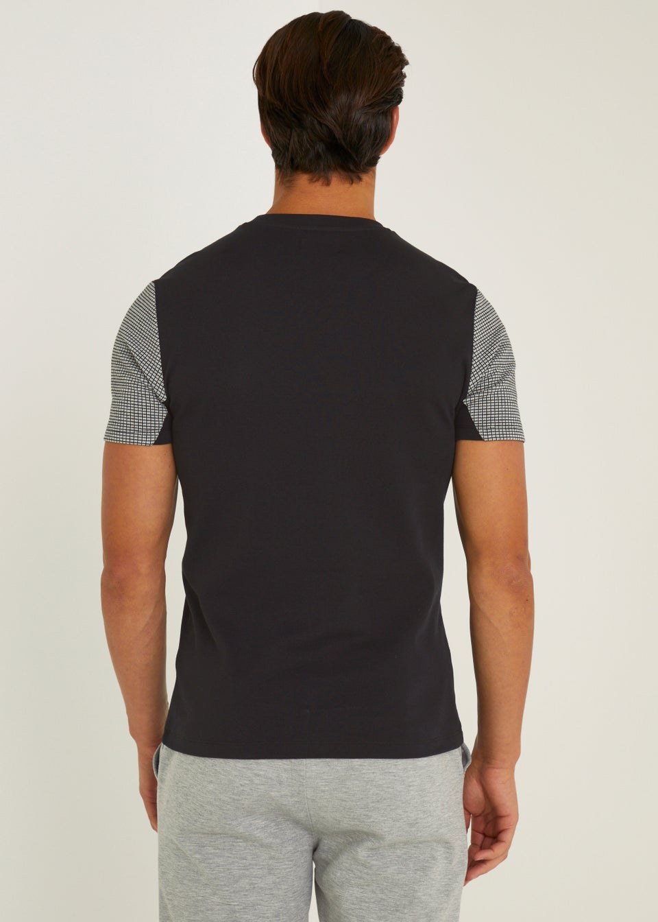 T&W Black Check Panel T-Shirt