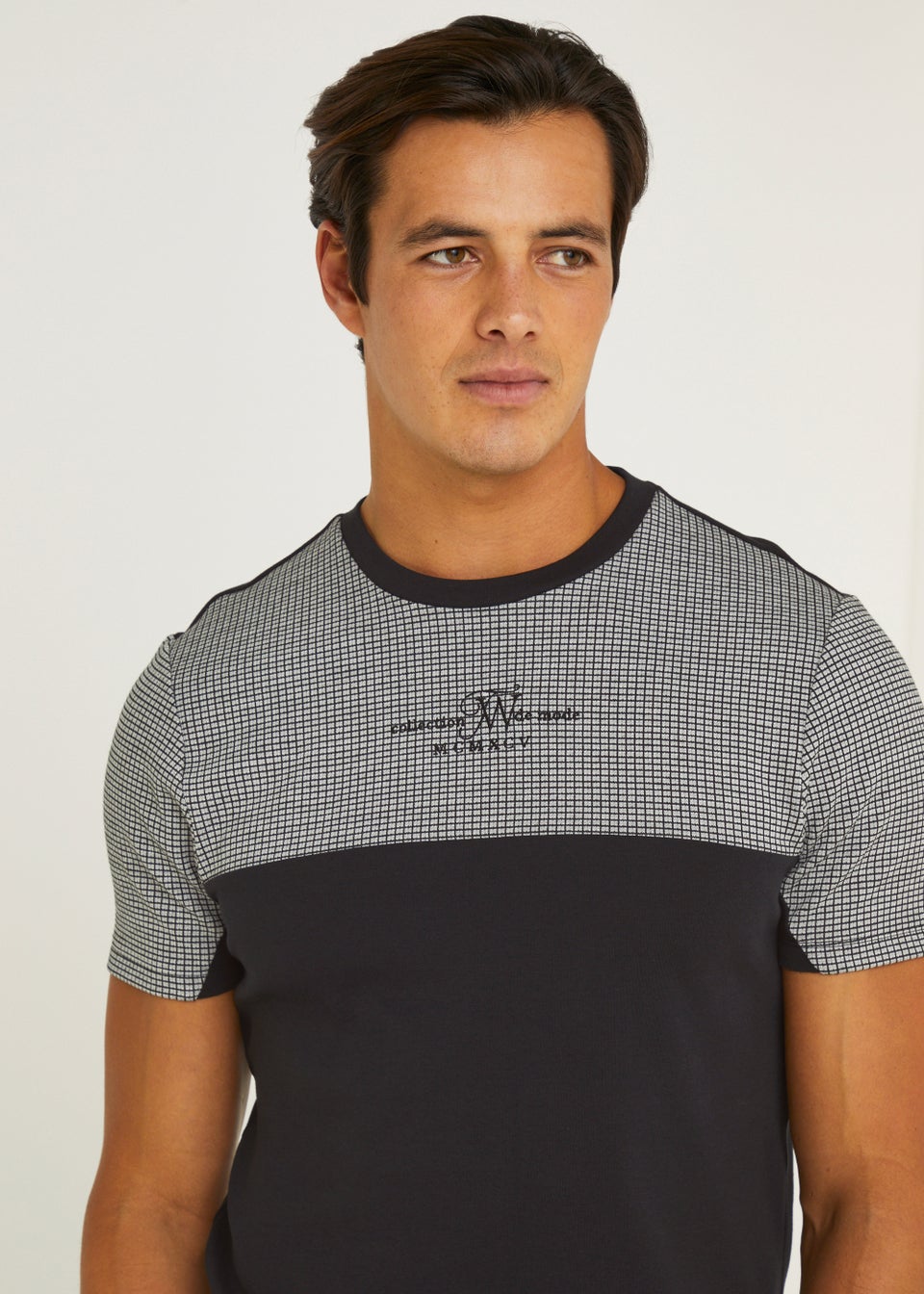 T&W Black Check Panel T-Shirt