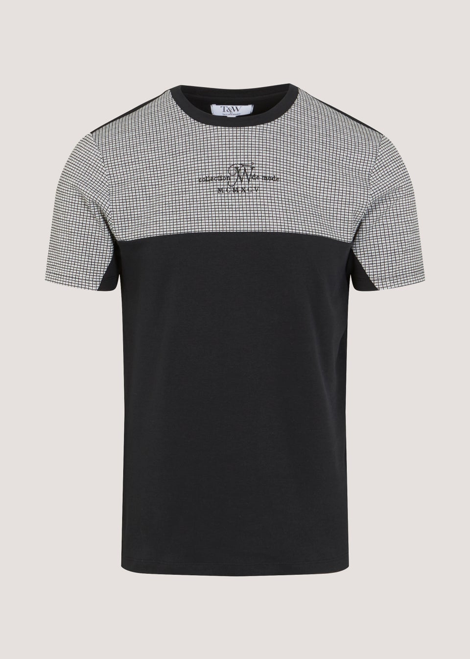 T&W Black Check Panel T-Shirt