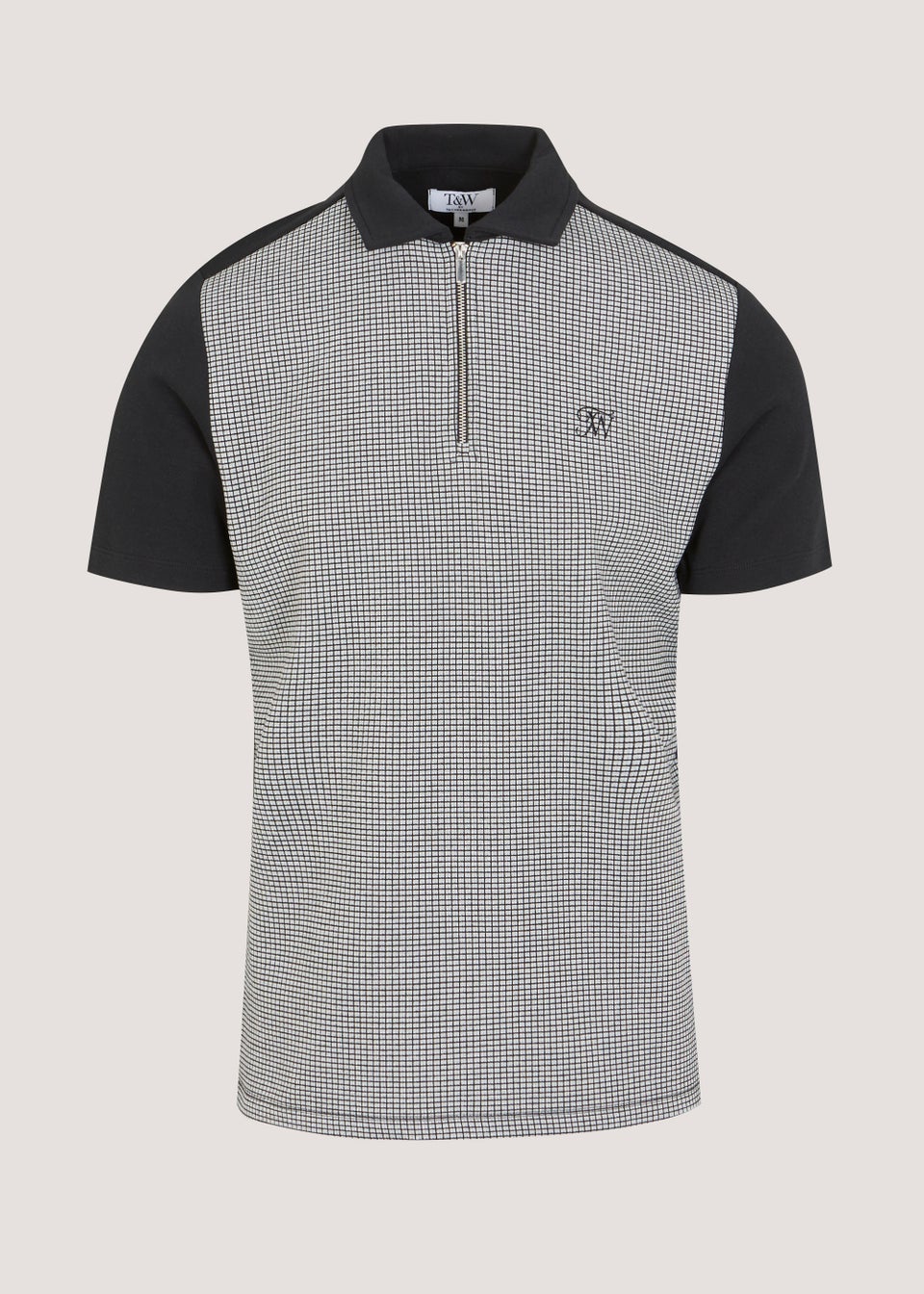 T&W Black Check Panel Polo Shirt