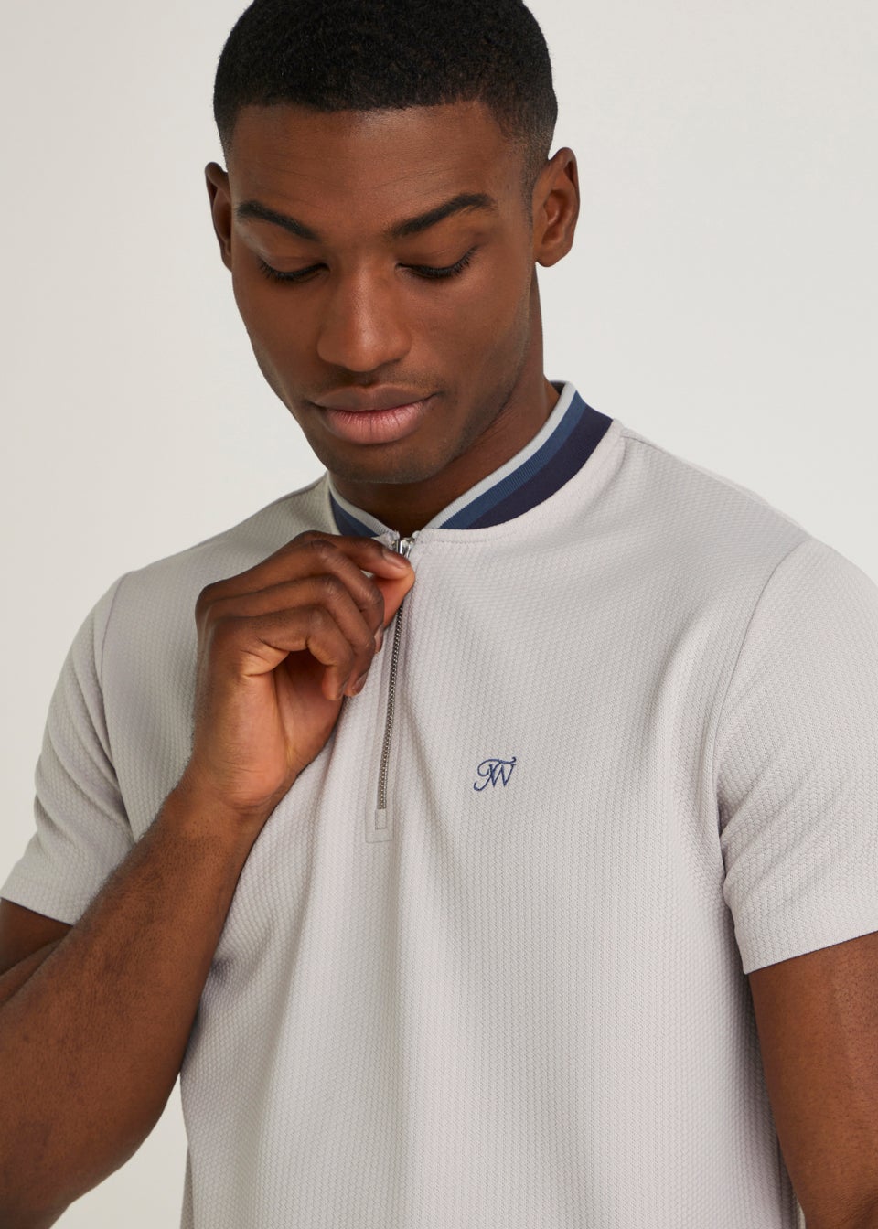 Light Grey Textured Baseball Polo Shirt Matalan